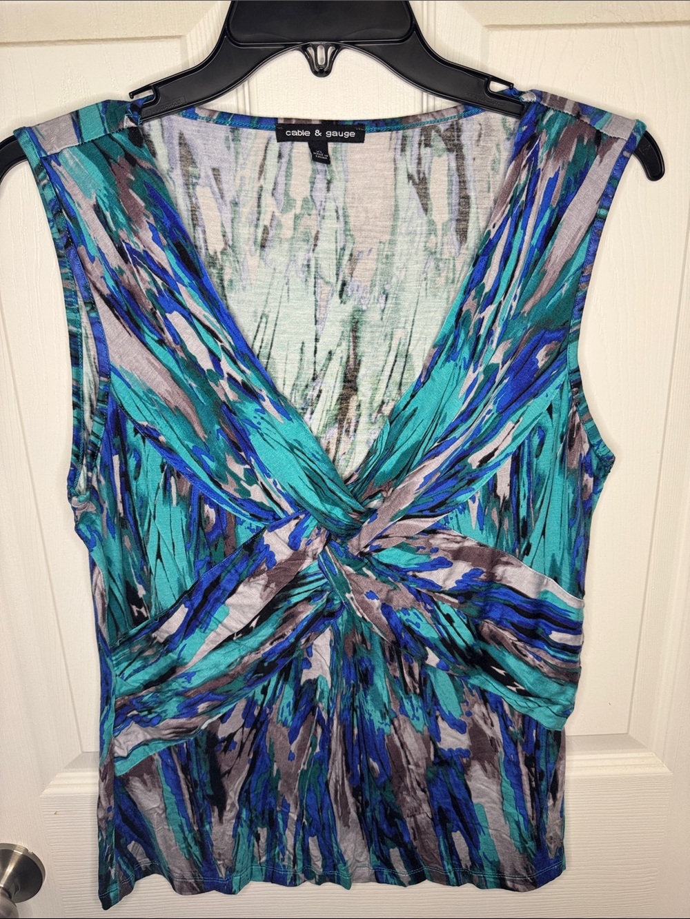 Cable & Gauge Teal Turquoise Blue Twist-Front Sleeveless Blouse